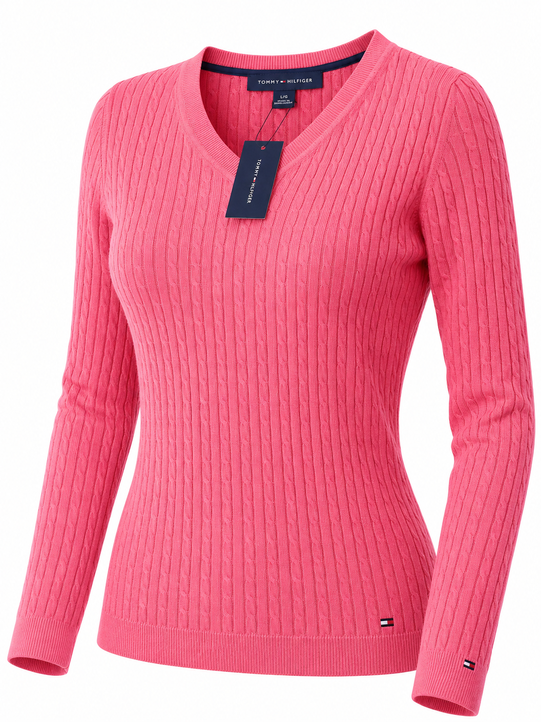 Suéter Tommy Hilfiger de Punto Trenzado Rosa para Mujer - Talla L/G