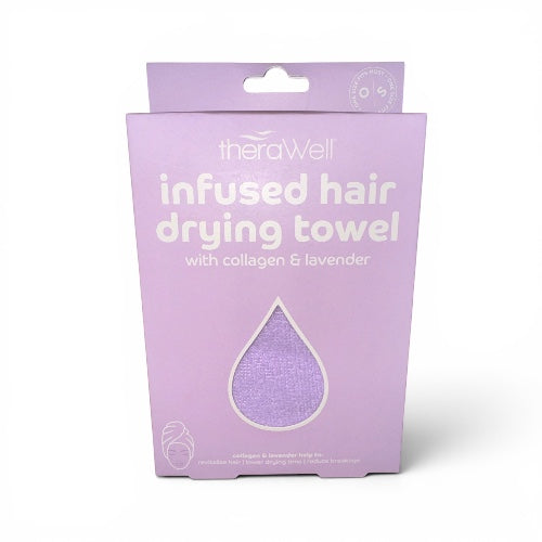 Toalla para secar el cabello theraWell infundida con lavanda y colágeno