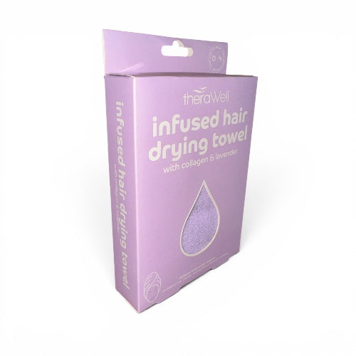 Toalla para secar el cabello theraWell infundida con lavanda y colágeno