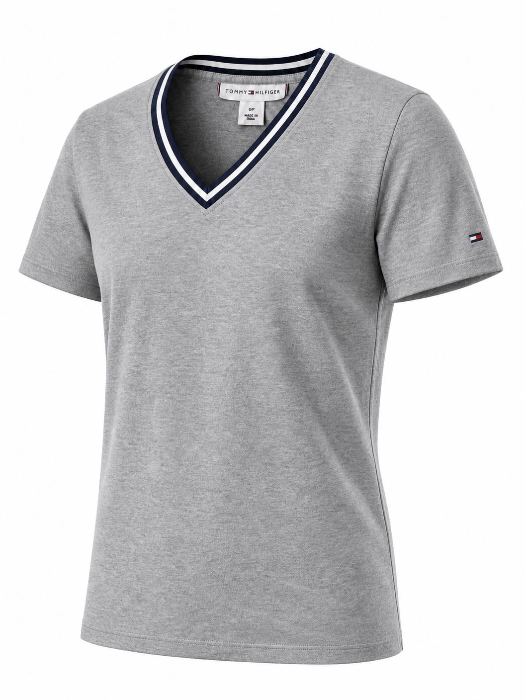 Blusa Tommy Hilfiger Cuello V Gris Jaspeado Talla S/P