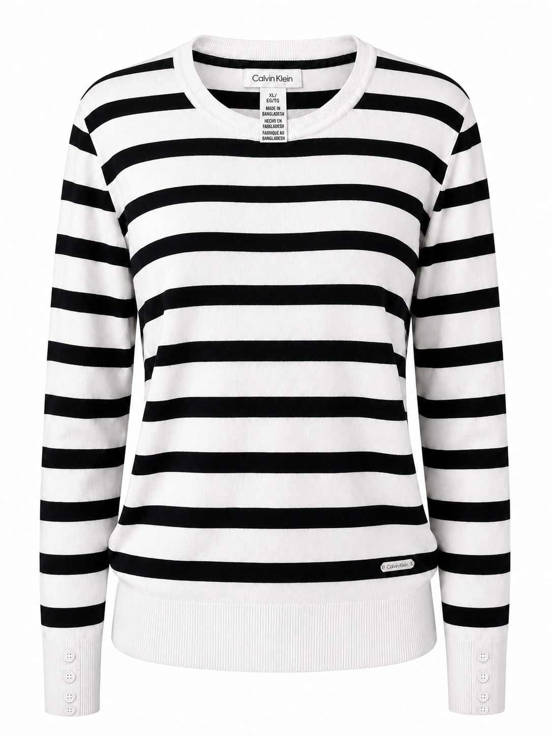 Suéter de Punto Calvin Klein Talla XL – Rayas Clásicas Blanco y Negro