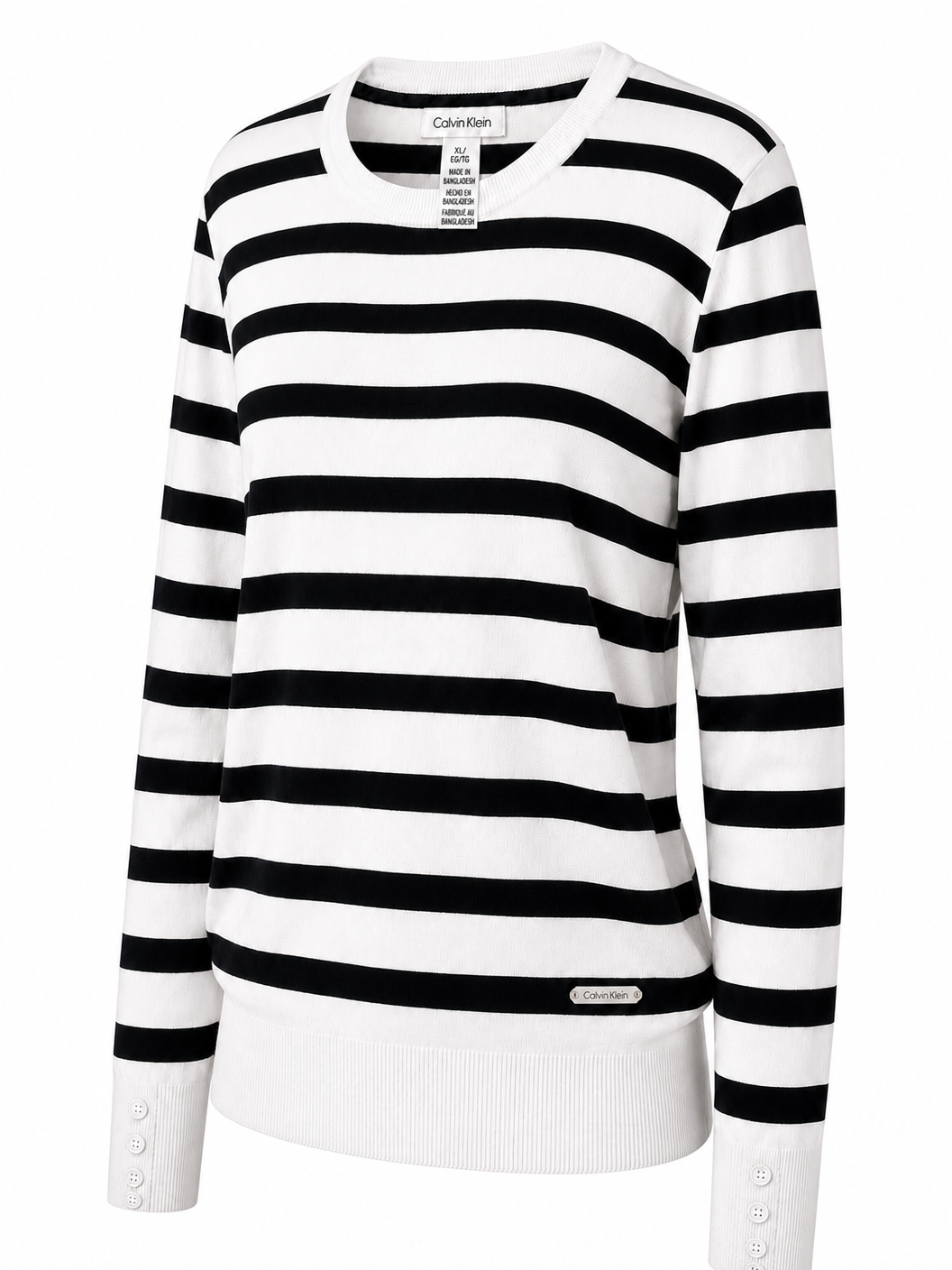 Suéter de Punto Calvin Klein Talla XL – Rayas Clásicas Blanco y Negro